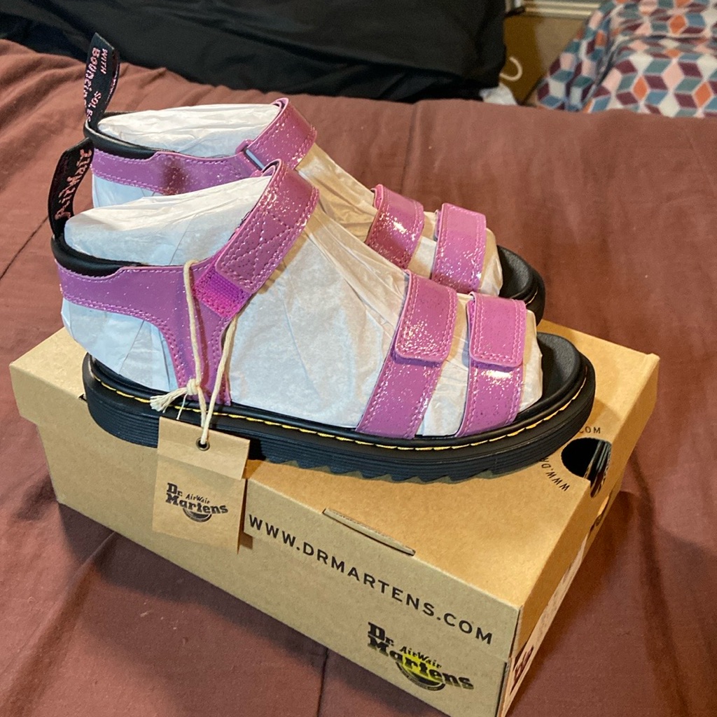 Womens Pink Shimmering Sandals By Dr Martens Brand Nwt
